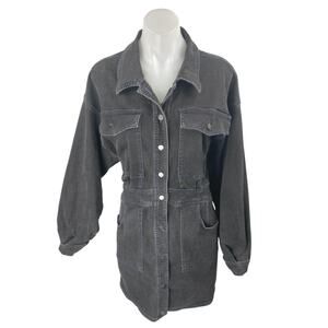 Free People Bo Black Long Sleeve Button Up Denim Jean Shirt Mini Dress Size M